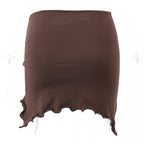 Brown Y2k Irregular Drawstring Low Waist Mini Skirt