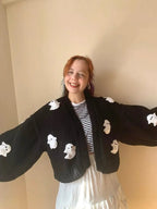 3D Black Ghost Crochet Sweater