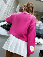 Floral Crochet Knit Lantern Sleeve Cardigan