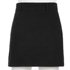 Sexy Black Goth Punk Demin Metal Chain Patchwork High Waisted Mini Skirt Zipper Split A-line E-Girl Kawaii Korean Japanese Harajuku Retro Streetwear
