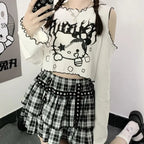 Cat Off Shoulder Frill Long Sleeve Shirt