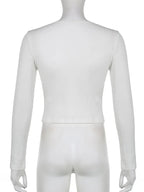 White Ribbed Lace Long Sleeve Shirt