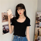 Yellow Lace Knit Short Sleeve Top