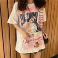Cute Funny Cartoon Egg Bacon Breakfast Food Graphic Short Sleeve Shirt Tee T-shirt E-Girl Kawaii Korean Japanese Harajuku Chinese Retro Streetwear