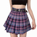 Cute Vintage Plaid Belt Chain High Waisted Mini Skirt School Uniform Tennis A-line Goth Punk Club E-Girl Kawaii Korean Japanese Harajuku Streetwear