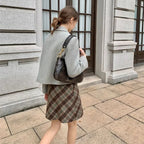 Brown Plaid A-Line Mini Skirt