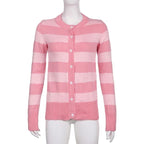 Pink Stripe Button Down Long Sleeve Cardigan
