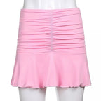 2pcs Set Pink Bandage Crop Top + Pleated Mini Skirt Party Club Summer Aesthetic Casual E-Girl Kawaii Korean Japanese Harajuku