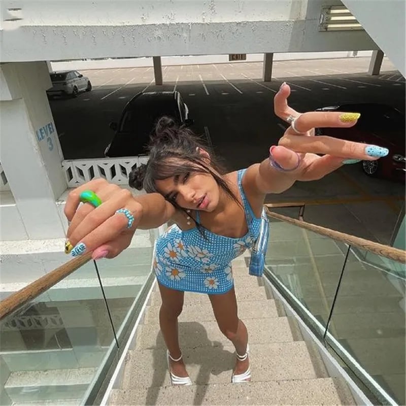 Blue Flower Lace Up Mini Dress