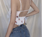 Cute Sweet Sexy Cherry Ruffle Bodysuit Top Tees Tshirts E-Girl Kawaii Korean Japanese Harajuku Chinese Retro Streetwear Aesthetic