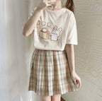 Cute Bunny And Toast Bread Graphic Cartoon Print Loose Short Sleeve T-shirt Aesthetic Casual Summer E-Girl Kawaii Korean Japanese Harajuku