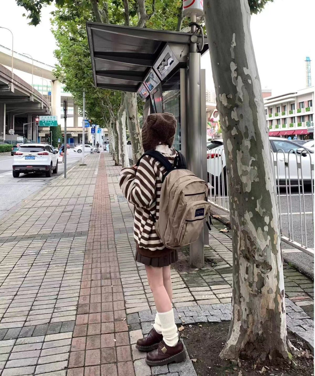 Brown Stripe Zipper Cardigan