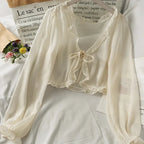 Thin Sheer Bow Long Sleeve Cardigan