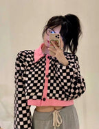 Black & White Checkered Long Sleeve Sweater