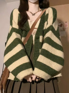 Green Stripe Loose Cardigan