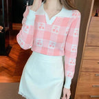 Cherry Plaid Polo Collar Sweater