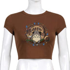Brown Japanese Anime Cartoon Print Crop Top