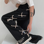 Black Lace Up Wide Leg Trousers