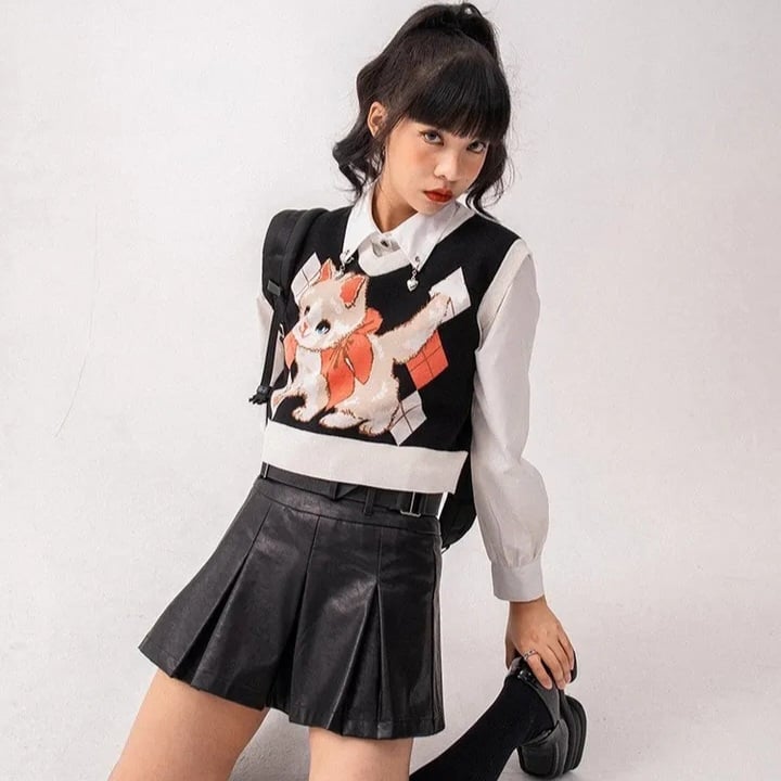 Cat Knit Sweater Vest