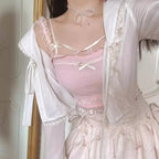 Cute Sweet Lace Bow Sling Crop Top Sleeveless Shirt 90S Summer Aesthetic Casual E-Girl Kawaii Korean Japanese Harajuku