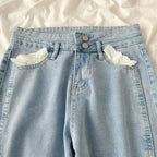 Sweet High Waist Lace Flare Jeans