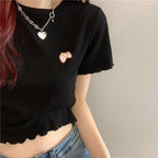 Strawberry Embroidery Ruffle Short Sleeve Shirt