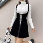 Sweet Velvet Corset Tie Up Mini Dress Summer Aesthetic Casual E-Girl Kawaii Korean Japanese Harajuku