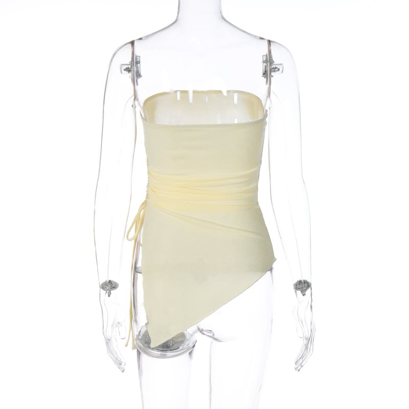 Beige Drawstring Strapless Tube Top