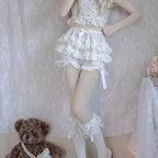 White Frilly Lace Ruffle Bloomer Shorts