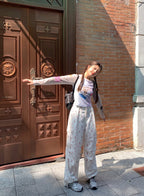 Floral Print Drawstring High Waist Pants