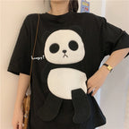 Cute Panda Bear Fleece Hungry Casual Summer Oversized Short Sleeve Tee Shirt T-shirt Top E-Girl Kawaii Korean Japanese Harajuku Streetwear