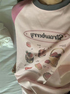 Strawberry Cake Print Short Sleeve T-shirt