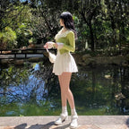 White Ruffle Drawstring High Waist Mini Skirt Fairycore Aesthetic Casual E-Girl Kawaii Korean Japanese Harajuku