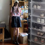 Pastel Pink Japanese Anime Graphic Cartoon Print Loose Short Sleeve T-shirt