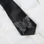 White Butterfly Rhinestone Tie + Long Sleeve Shirt Set