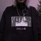 Cute Anime Girl Sad Eyes Hoodie Loose Long Sleeve Sweatshirt Sweater Pullover Jumper Casual E-Girl Kawaii Korean Japanese Harajuku Streetwear