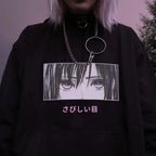 Cute Anime Girl Sad Eyes Hoodie Loose Long Sleeve Sweatshirt Sweater Pullover Jumper Casual E-Girl Kawaii Korean Japanese Harajuku Streetwear