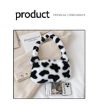 Cow Cheetah Print Plush Shoulder Bag