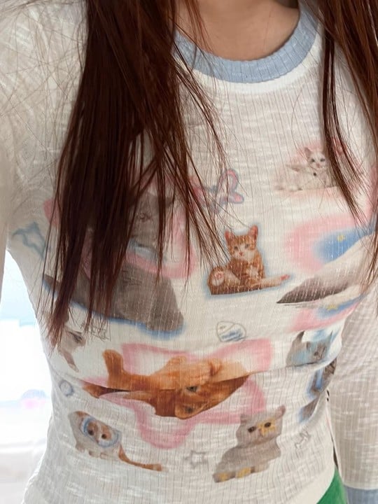 Kawaii Cat Print Long Sleeve T-shirt