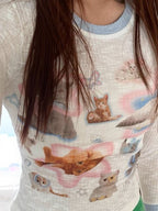 Kawaii Cat Print Long Sleeve T-shirt