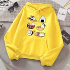 Cute Cat Sushi Cartoon Print Oversized Hoodie Fleece Sweatshirt Pullover Aesthetic Casual E-Girl Kawaii Korean Japanese Harajuku
