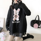 Bunny Knit Casual Sweater Sweatshirt Loose Jumper Long Sleeve Pullover Top Punk Goth E-Girl Kawaii Korean Japanese Harajuku Streetwear