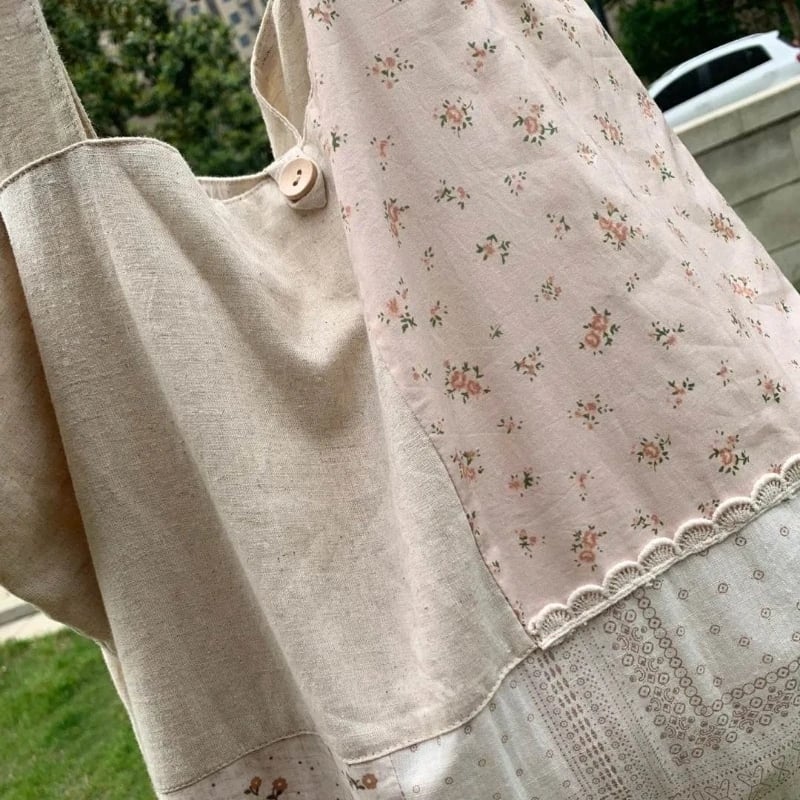 Flower Patchwork Contrast Print Tote Bag