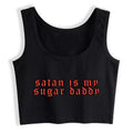 Cute Black Satan Sugar Daddy Print Crop Top Tank Sleeveless Shirt Aesthetic Casual E-Girl Kawaii Korean Japanese Harajuku