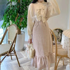 Pink Plaid High Waist Long Skirt