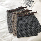 Cute Plaid Irregular Sweet High Waisted A-line Mini Skirt Vintage Autumn Casual School Girl E-Girl Kawaii Korean Japanese Harajuku Retro Streetwear