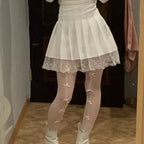 Cute White Black Chain Lace High Waist A-line Pleated Skirt Summer Aesthetic Casual E-Girl Kawaii Korean Japanese Harajuku