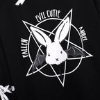 Cute Rabbit Evil Pentagon Lace Up Long Sleeve Hoodie Oversize Sweater Sweatshirt Pullover Jumper E-Girl Kawaii Korean Japanese Harajuku Streetwear