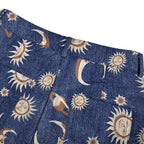 Cute Sun Moon Star Planet Pattern Loose Denim Shorts Bottom E-Girl Kawaii Korean Japanese Harajuku Chinese Retro Streetwear Aesthetic