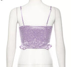 Cute Sexy Purple Silk V Neck Ruffled Blouse Crop Top Shirt Tee T-shirt Kawaii Korean Japanese Harajuku Chinese Retro Streetwear Aesthetic Fashion